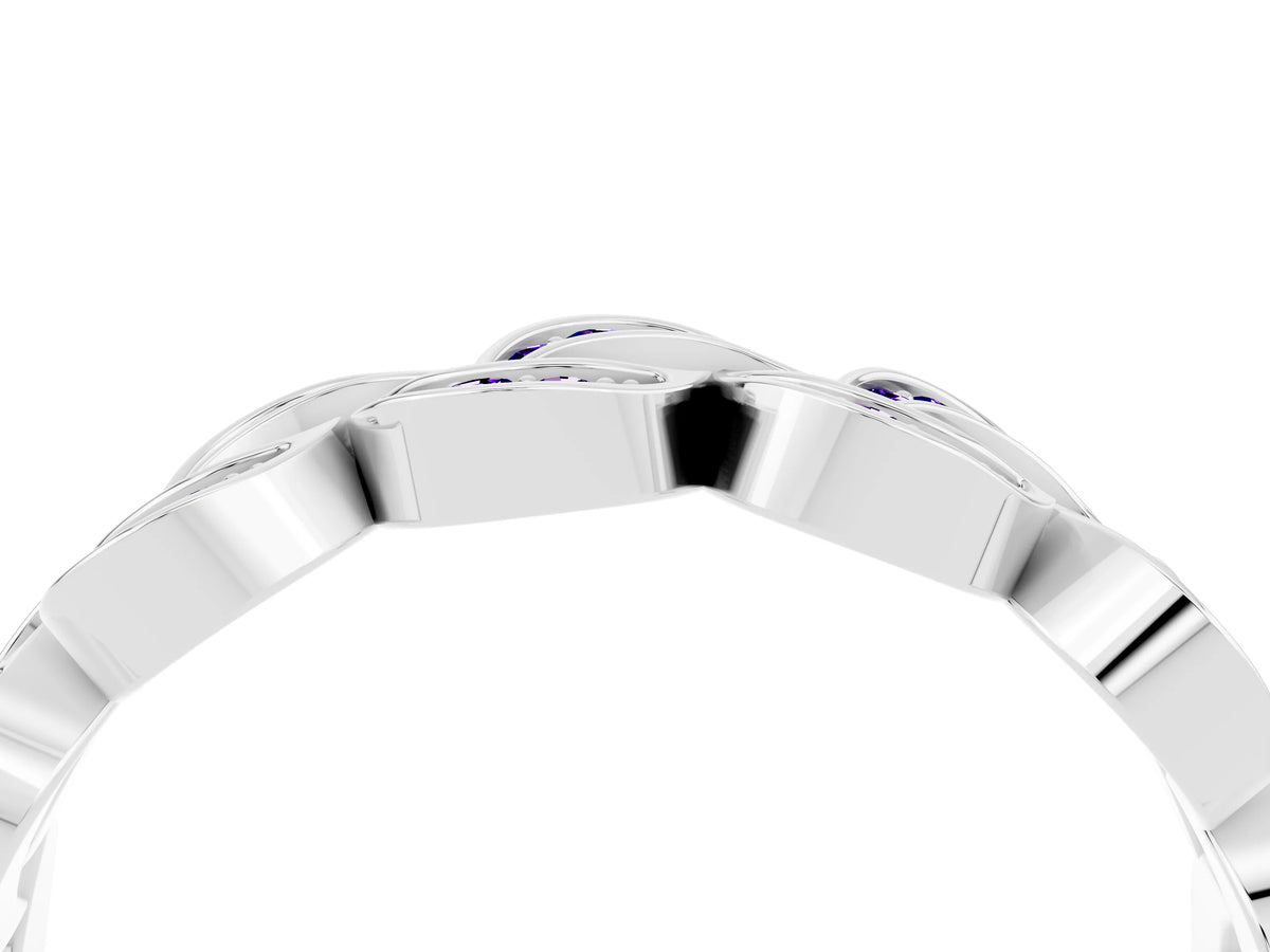 Pavé Round Tanzanite Interlocking Eternity Band in Platinum with Bezel Prong Setting