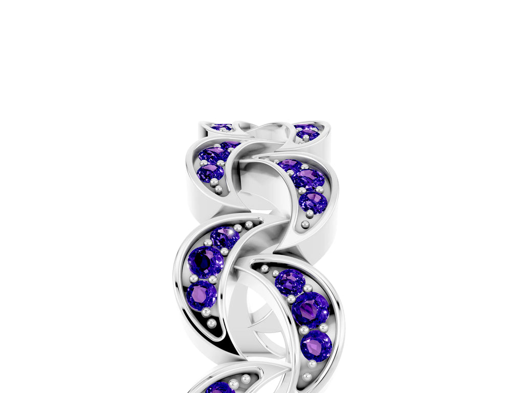Pavé Round Tanzanite Interlocking Eternity Band in Platinum with Bezel Prong Setting