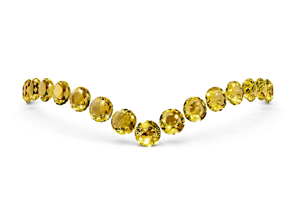 Pavé Round Yellow Sapphire Chevron Band in White gold with Shared Prong Setting