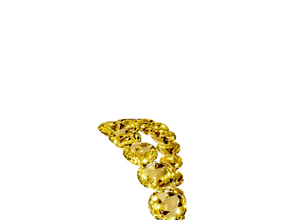 Pavé Round Yellow Sapphire Chevron Band in White gold with Shared Prong Setting