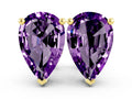 Pear Cut Amethyst Stud Earrings in Yellow gold with Basket Setting
