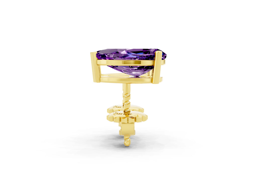 Pear Cut Amethyst Stud Earrings in Yellow gold with Basket Setting
