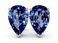 Pear Cut Blue Sapphire Stud Earrings in Rose gold with Basket Setting