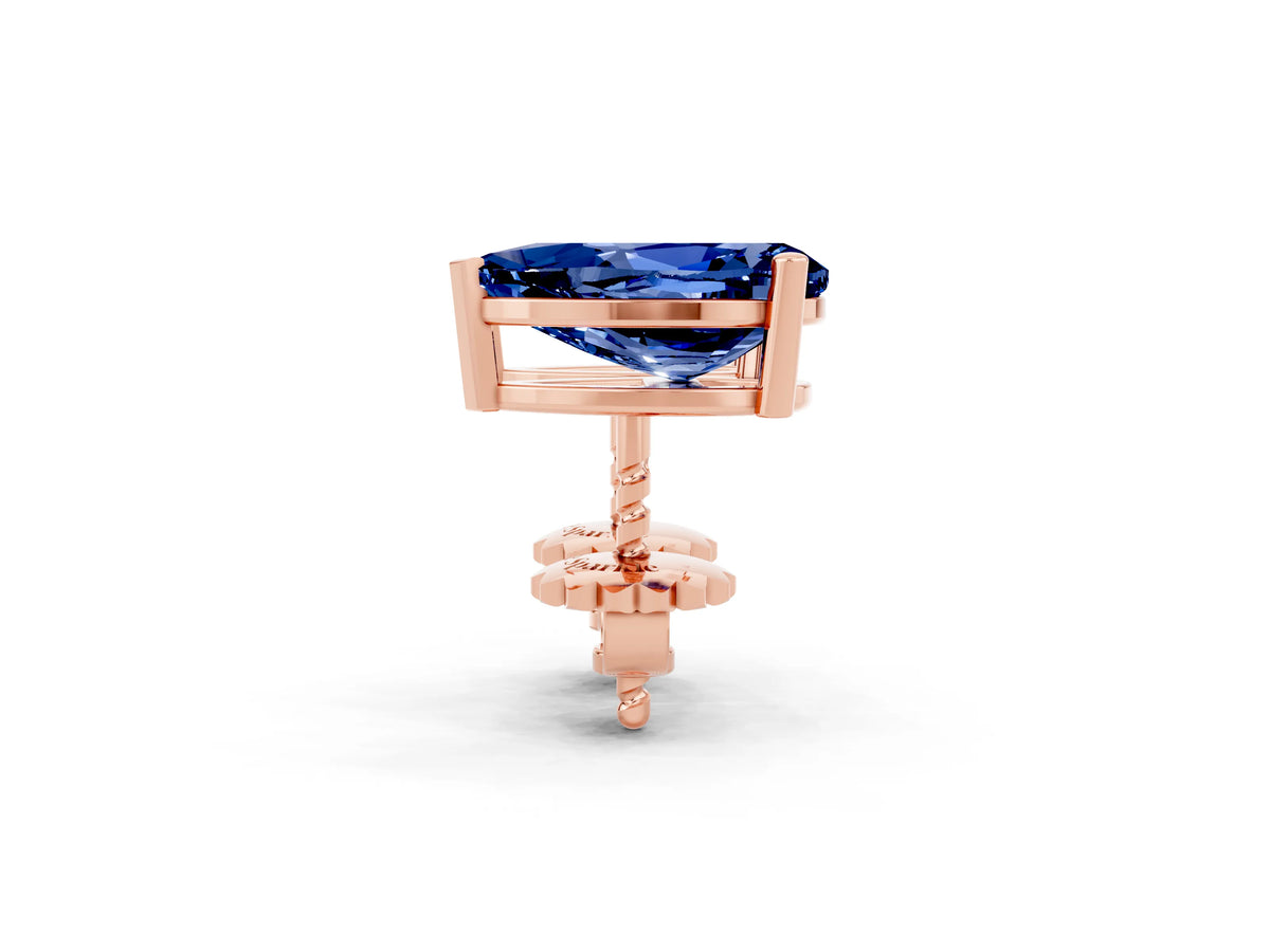 Pear Cut Blue Sapphire Stud Earrings in Rose gold with Basket Setting