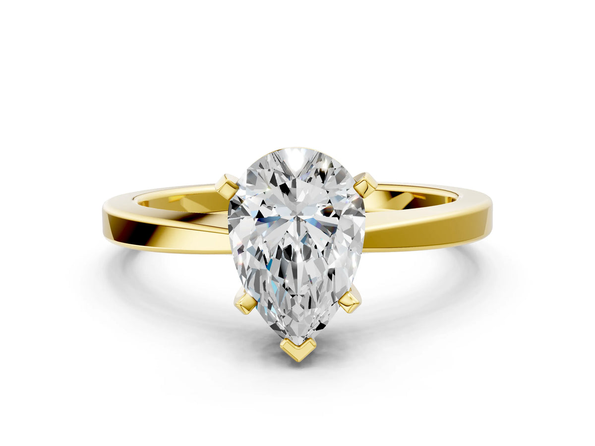 Pear Cut Diamond Solitaire Engagement Ring in Yellow gold with Prong Setting