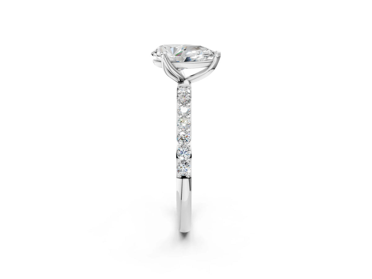 Pear Cut Diamond Solitaire Ring in Platinum with Round Shared Prong Pavé Band