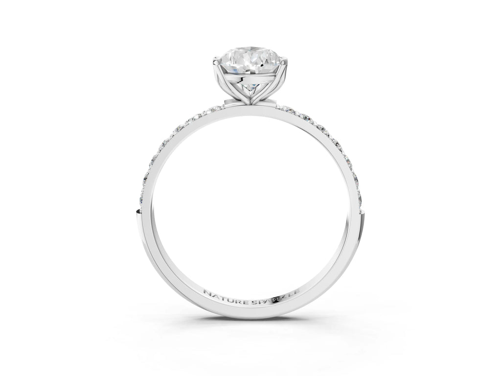 Pear Cut Diamond Solitaire Ring in Platinum with Round Shared Prong Pavé Band