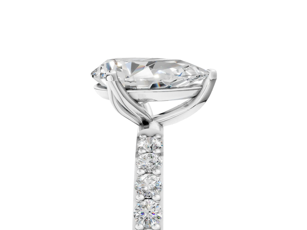 Pear Cut Diamond Solitaire Ring in Platinum with Round Shared Prong Pavé Band