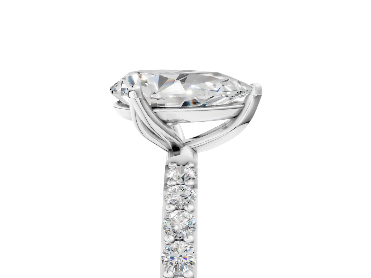 Pear Cut Diamond Solitaire Ring in Platinum with Round Shared Prong Pavé Band