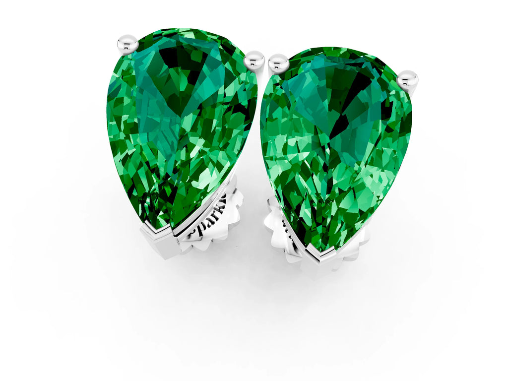 Pear Cut Emerald Stud Earrings in White gold with Basket Setting