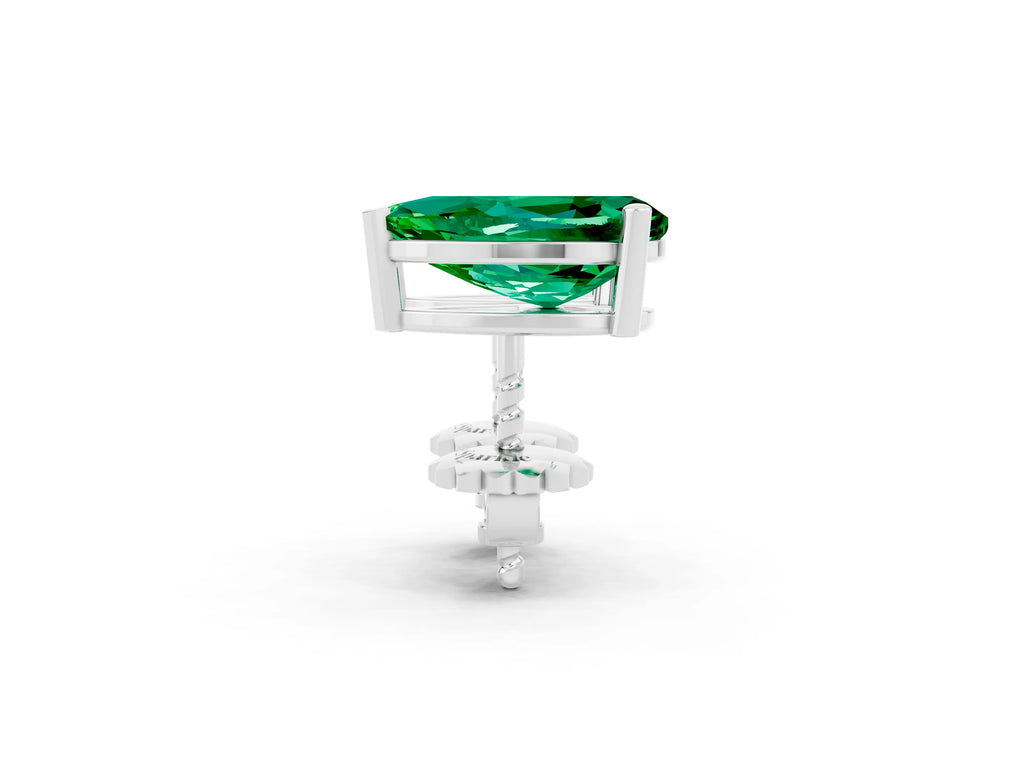 Pear Cut Emerald Stud Earrings in White gold with Basket Setting