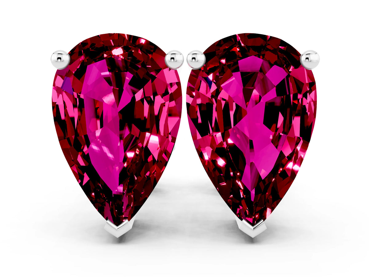 Pear Cut Garnet Stud Earrings in Silver with Basket Setting