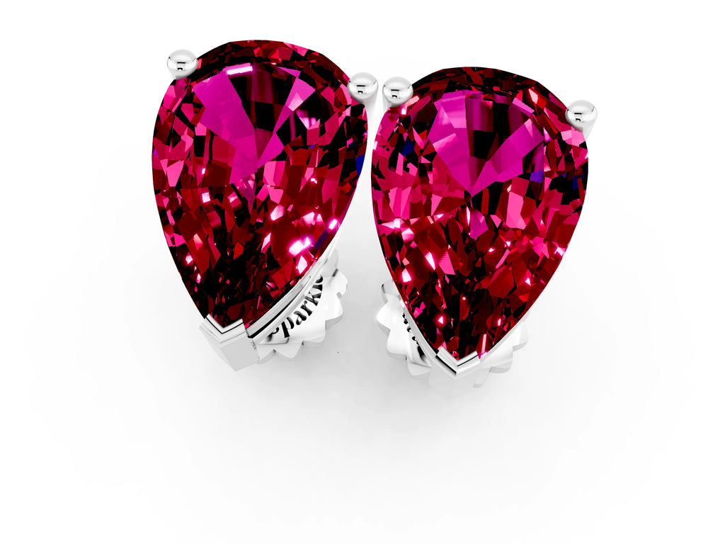 Pear Cut Garnet Stud Earrings in Silver with Basket Setting