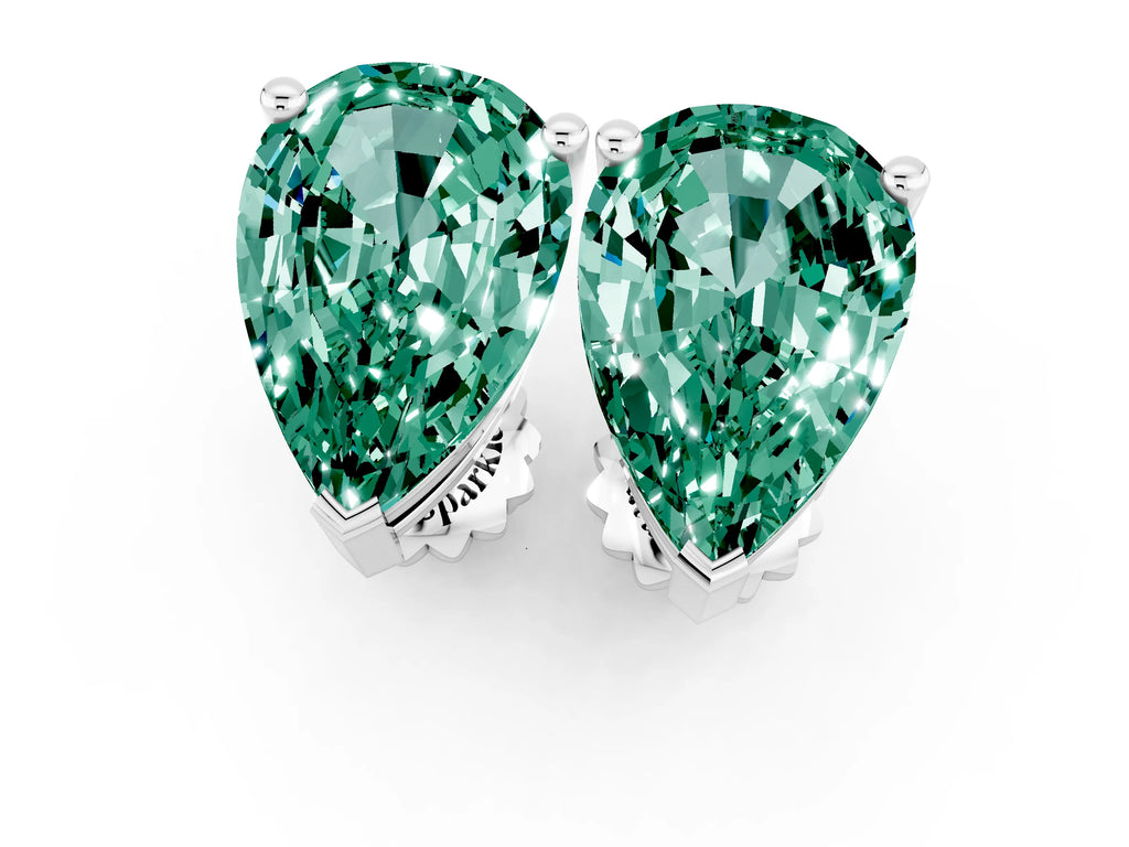 Pear Cut Green Sapphire Stud Earrings in Platinum with Basket Setting