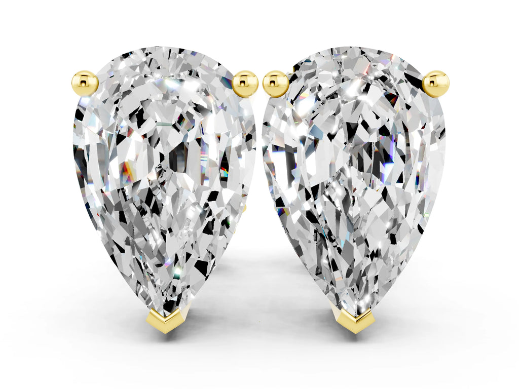 Pear Cut Moissanite Stud Earrings in Yellow gold with Basket Setting