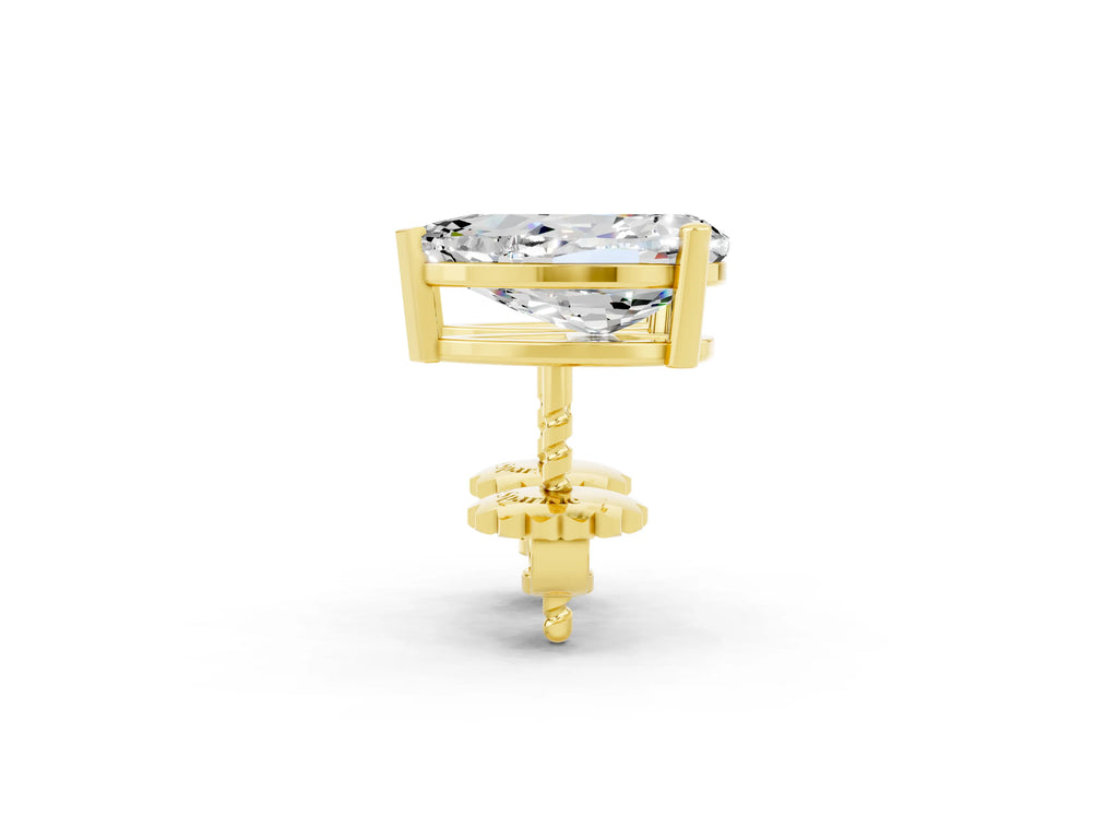 Pear Cut Moissanite Stud Earrings in Yellow gold with Basket Setting