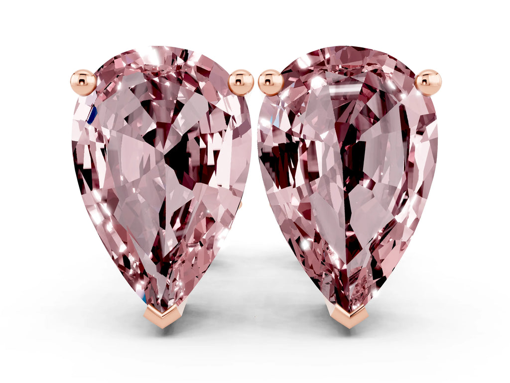 Pear Cut Morganite Stud Earrings in Rose gold with Basket Setting