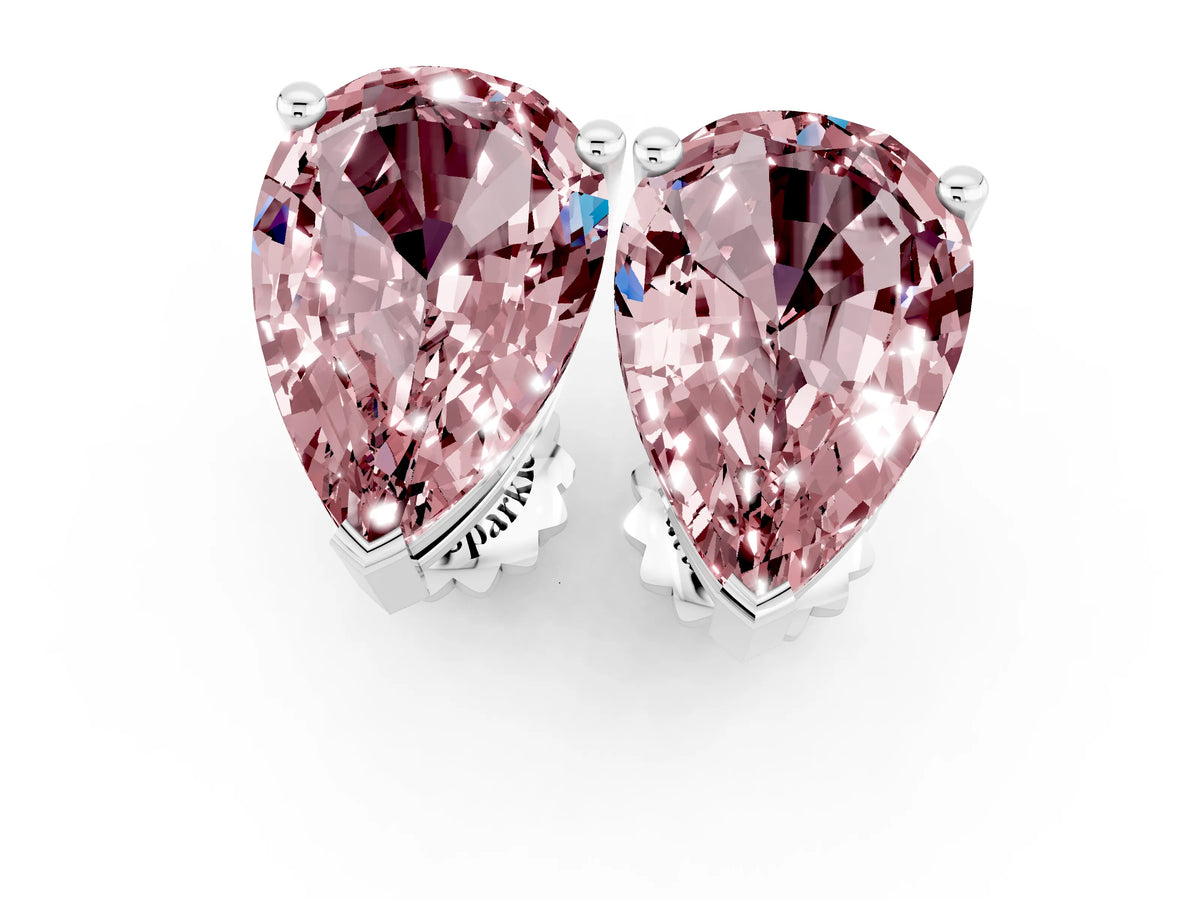 Pear Cut Morganite Stud Earrings in Silver with Basket Setting
