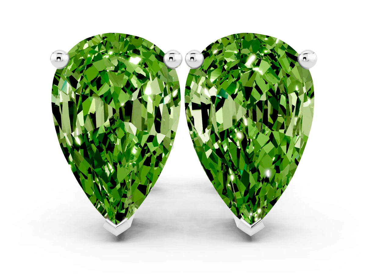 Pear Cut Peridot Stud Earrings in Platinum with Basket Setting