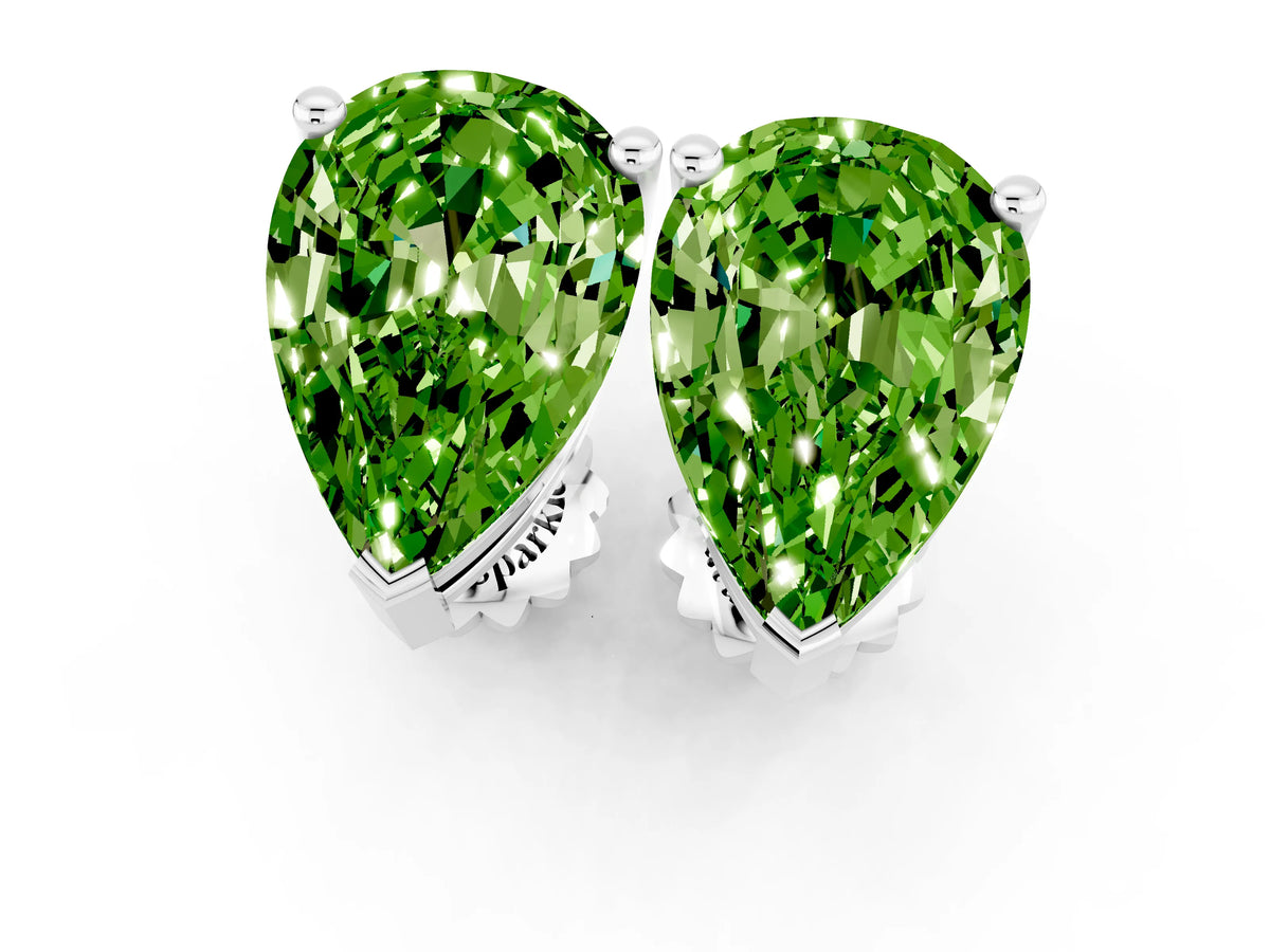 Pear Cut Peridot Stud Earrings in Platinum with Basket Setting