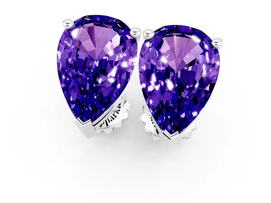 Pear Cut Tanzanite Stud Earrings in Silver with Basket Setting