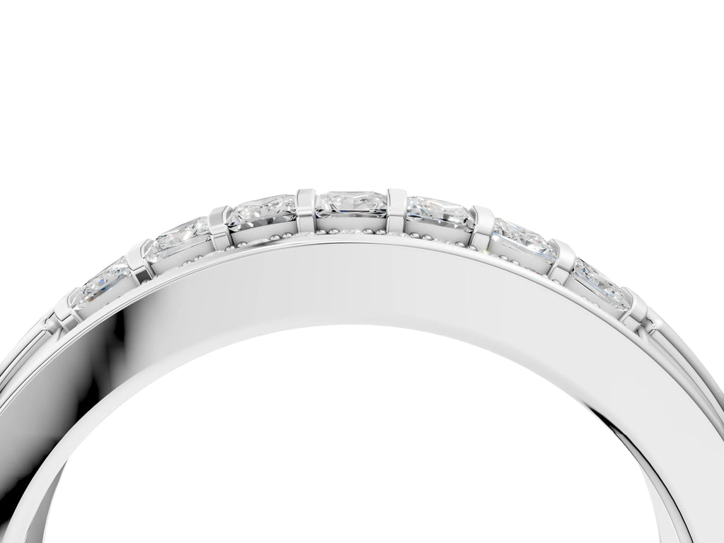 Platinum Bar-Set Princess Cut Diamond Pavé Band