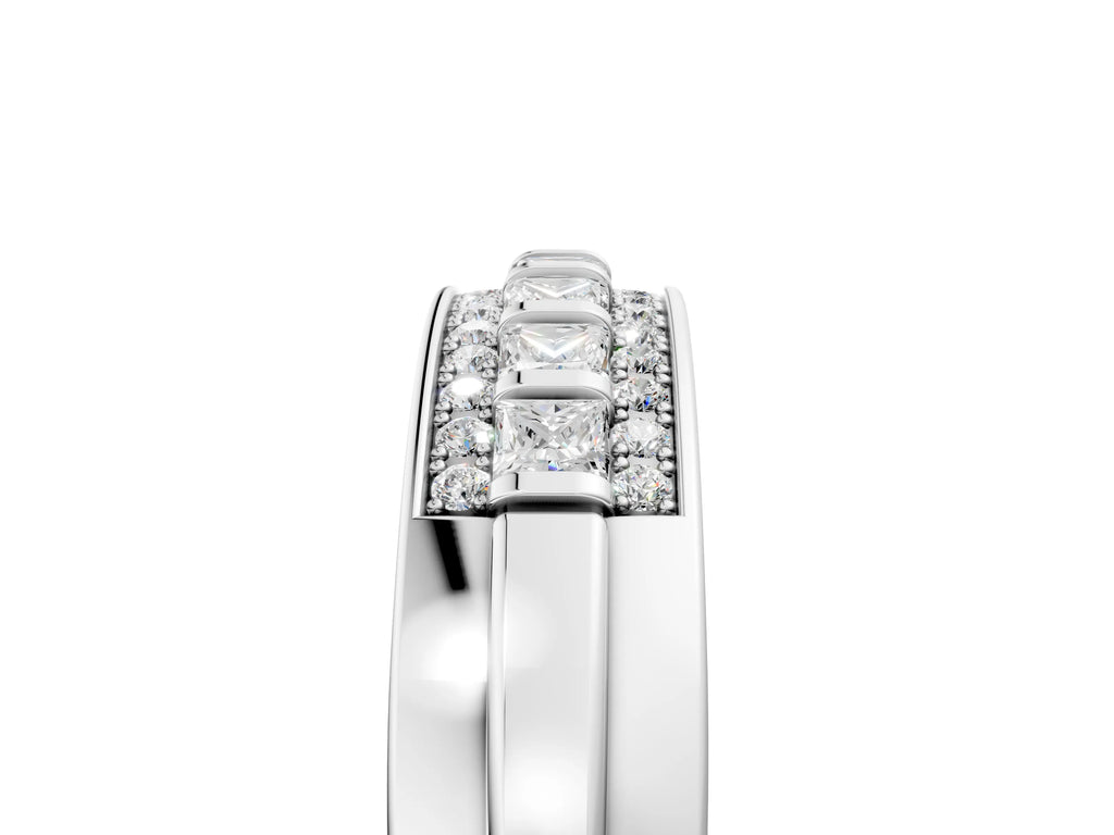 Platinum Bar-Set Princess Cut Diamond Pavé Band