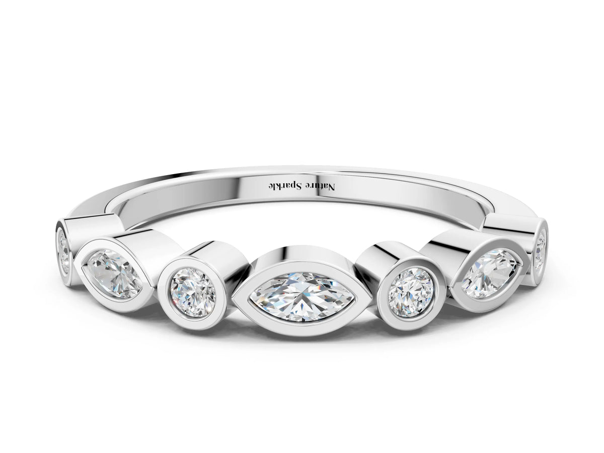 Platinum Bezel Set Marquise and Round Diamond Stackable Band