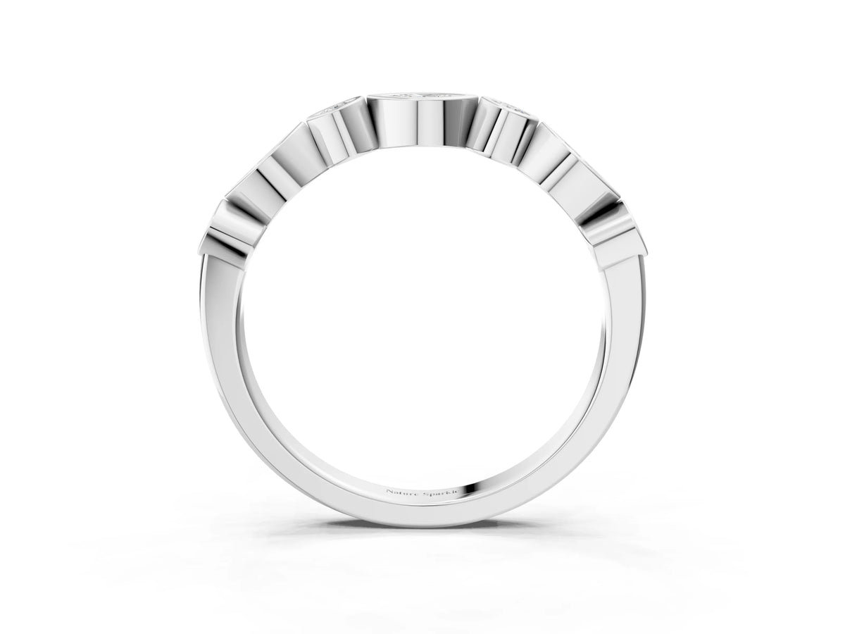 Platinum Bezel Set Marquise and Round Diamond Stackable Band