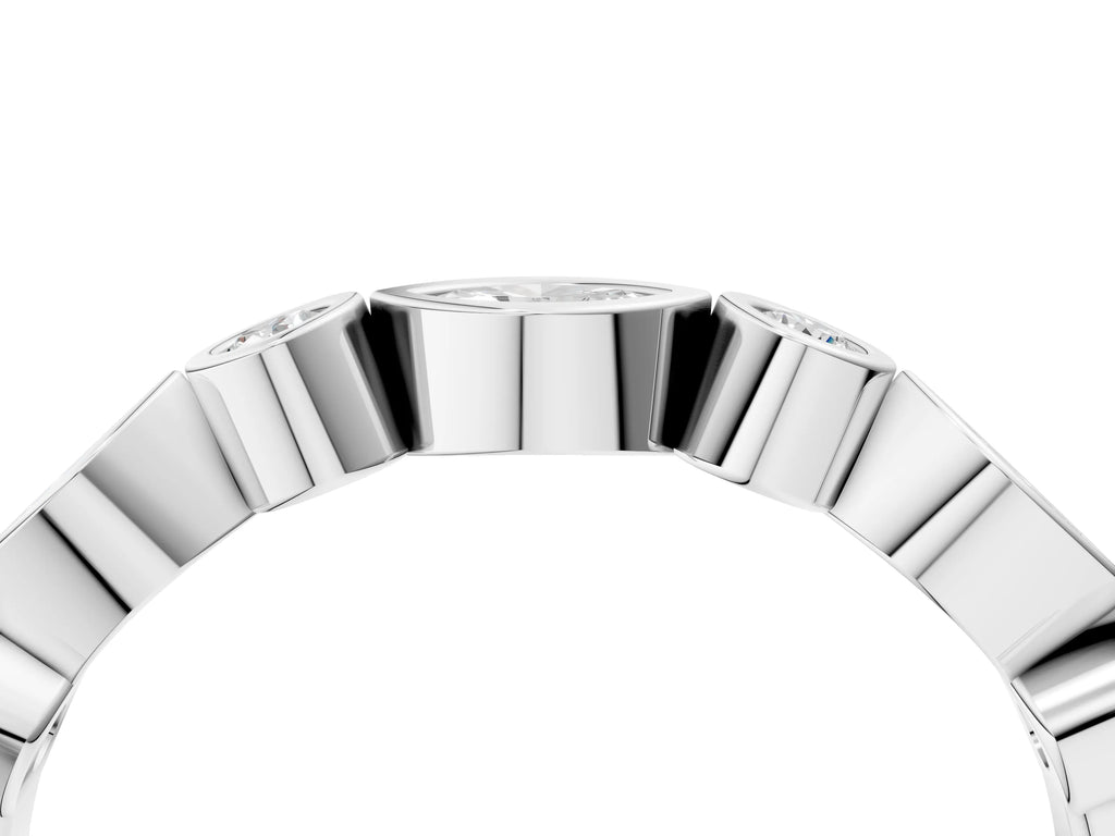 Platinum Bezel Set Marquise and Round Diamond Stackable Band