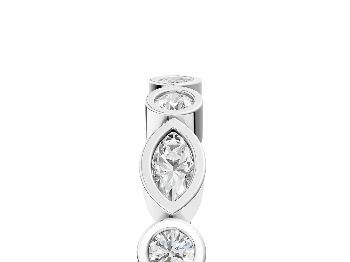 Platinum Bezel Set Marquise and Round Diamond Stackable Band