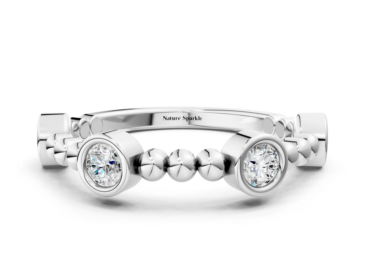 Platinum Bezel Set Round Diamond Beaded Band