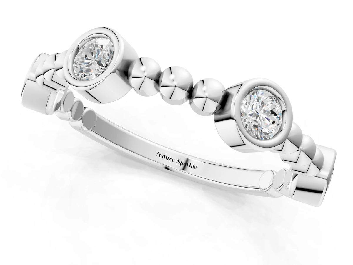 Platinum Bezel Set Round Diamond Beaded Band