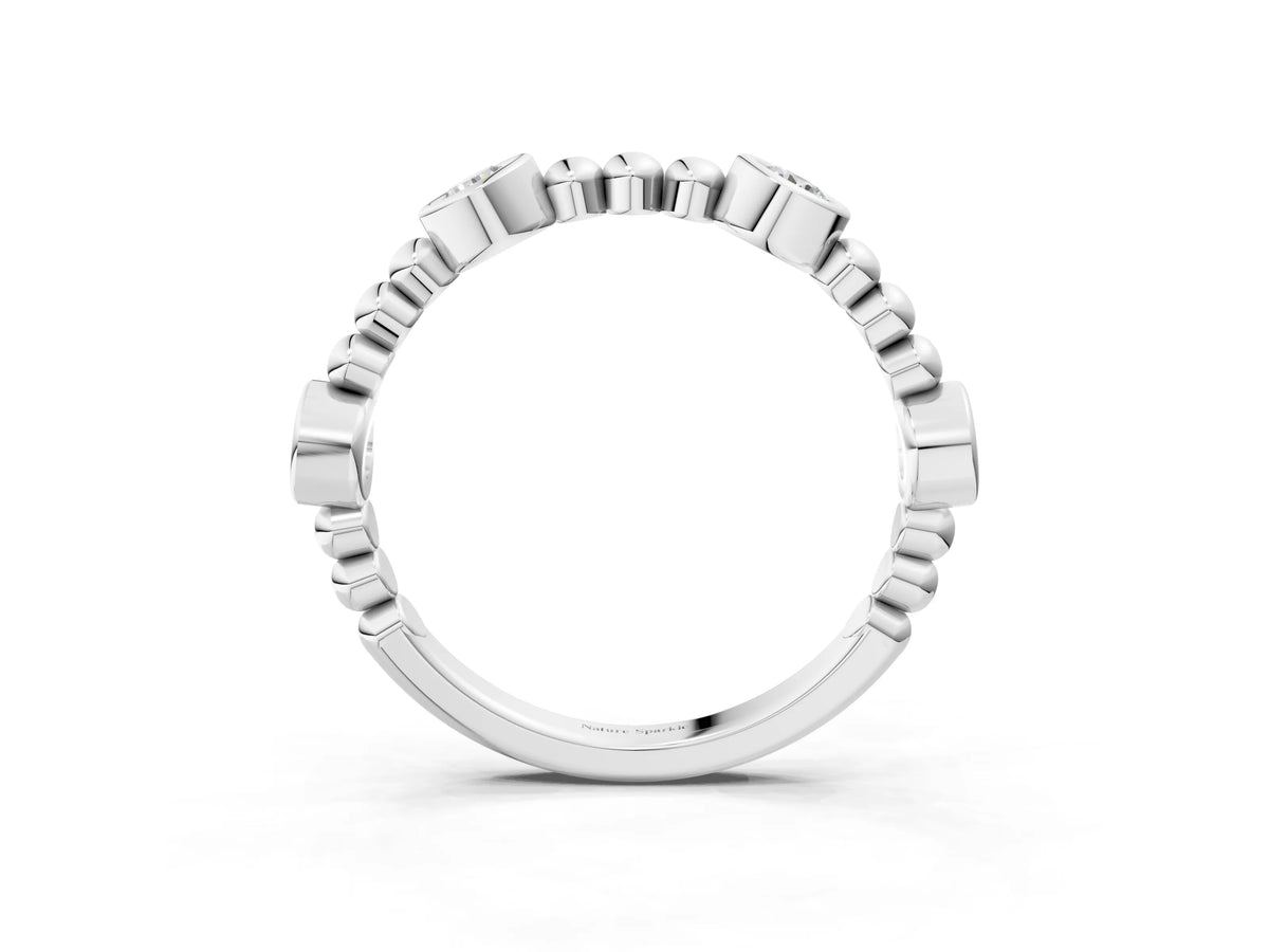 Platinum Bezel Set Round Diamond Beaded Band