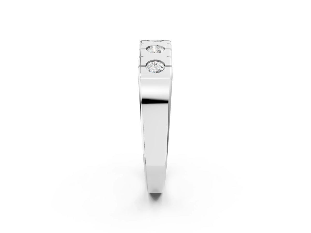 Platinum Channel Set Round Diamond Flat Band with Prong Setting