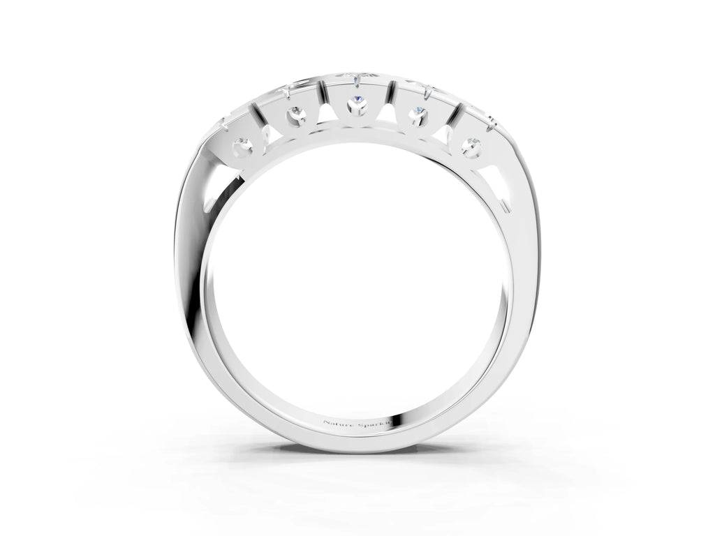 Platinum Channel Set Round Diamond Flat Band with Prong Setting