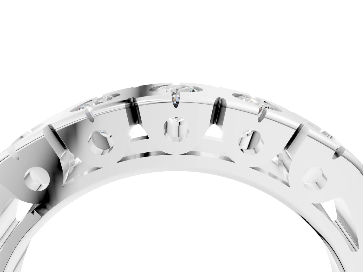 Platinum Channel Set Round Diamond Flat Band with Prong Setting