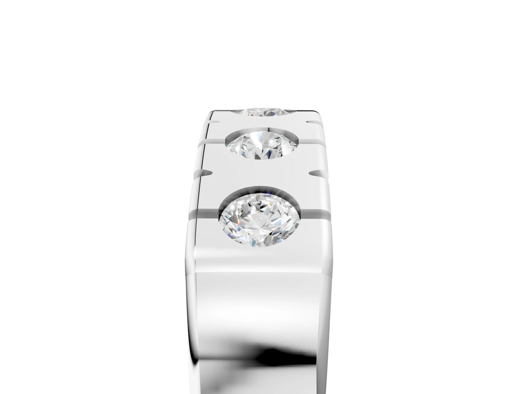 Platinum Channel Set Round Diamond Flat Band with Prong Setting