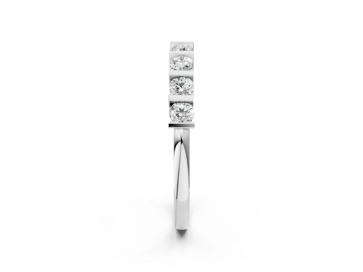 Platinum Channel Set Round Diamond Half Eternity Band with Bar Prong Setting