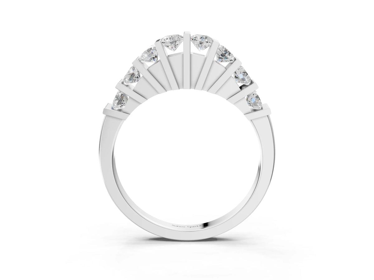 Platinum Channel Set Round Diamond Half Eternity Band with Bar Prong Setting