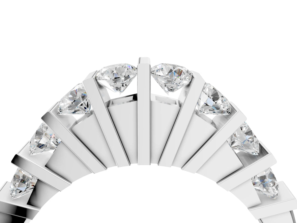 Platinum Channel Set Round Diamond Half Eternity Band with Bar Prong Setting