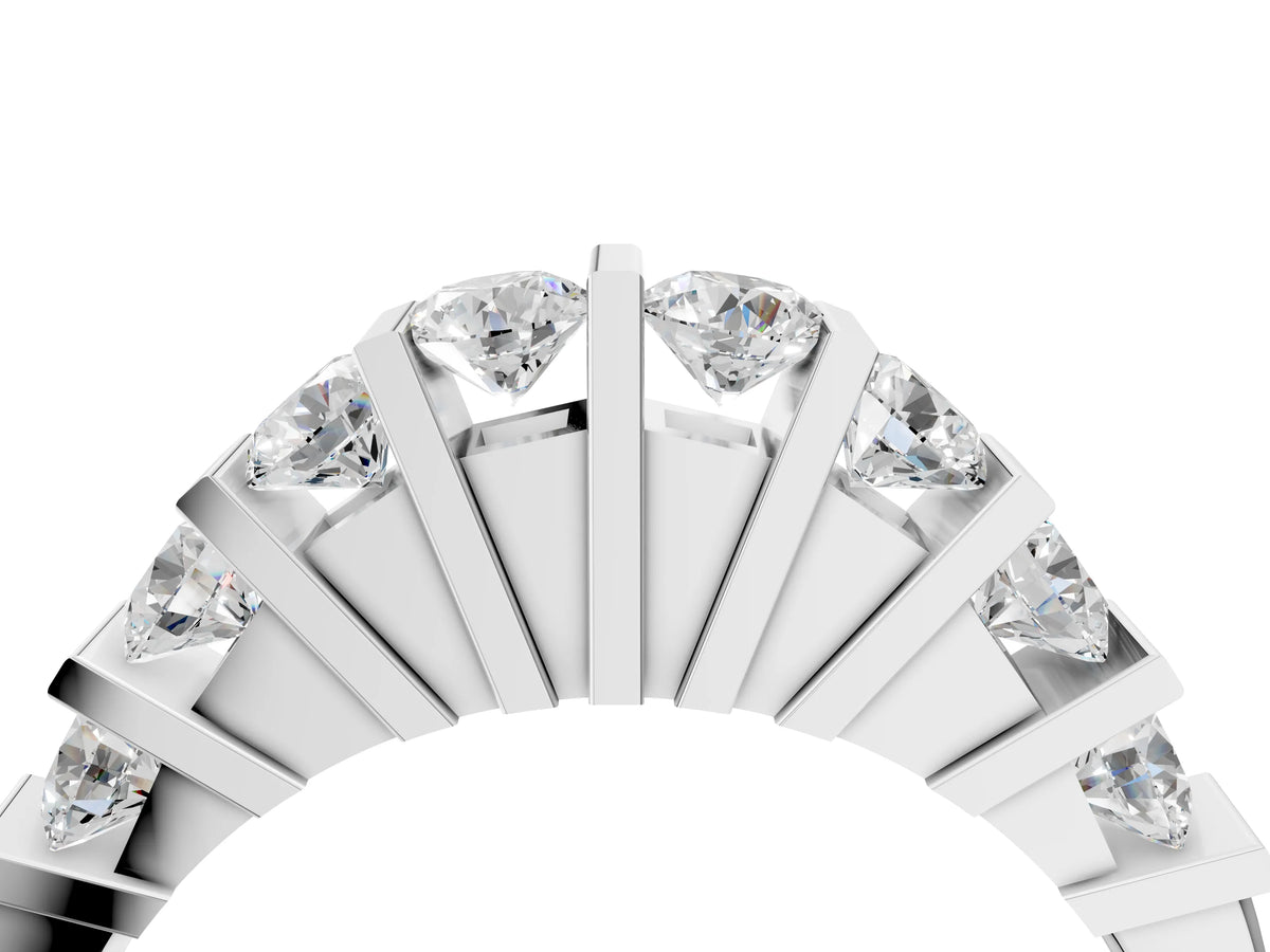 Platinum Channel Set Round Diamond Half Eternity Band with Bar Prong Setting