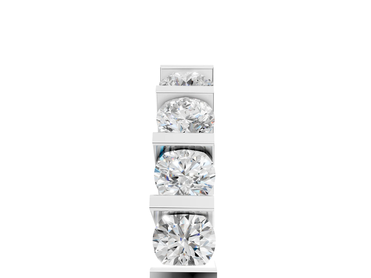 Platinum Channel Set Round Diamond Half Eternity Band with Bar Prong Setting