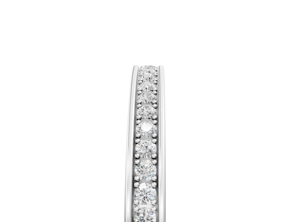 Platinum Channel Set Round Diamond Milgrain Engraved Band