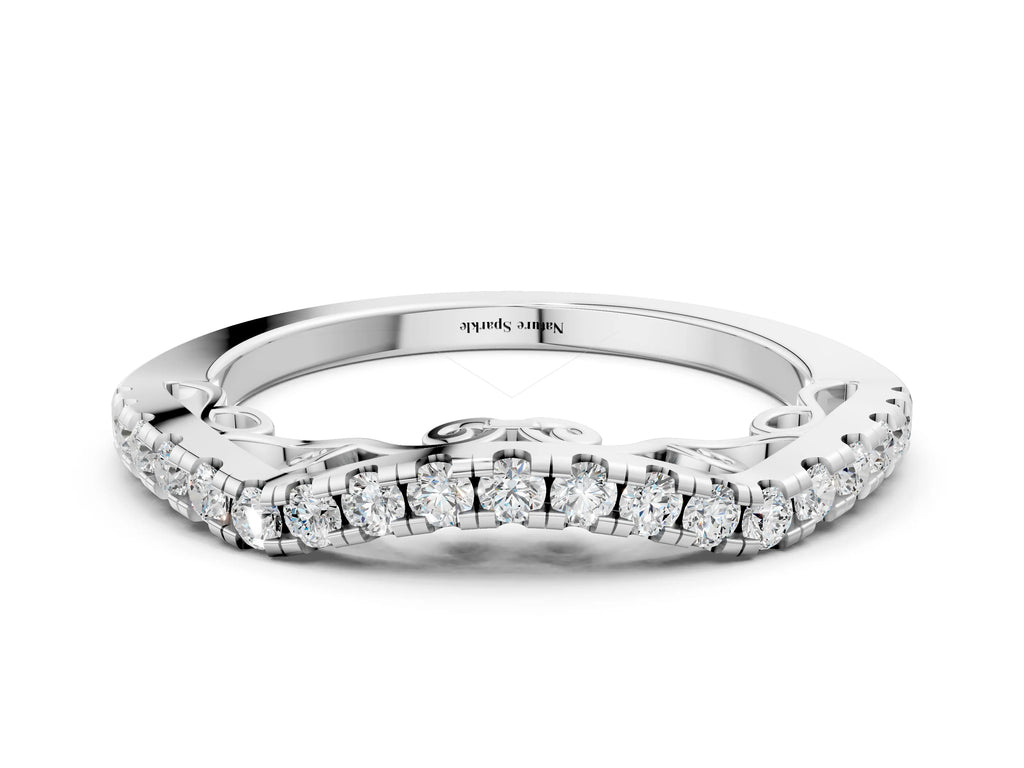 Platinum Curved Diamond Pavé Round Eternity Band with Shared Prong Setting