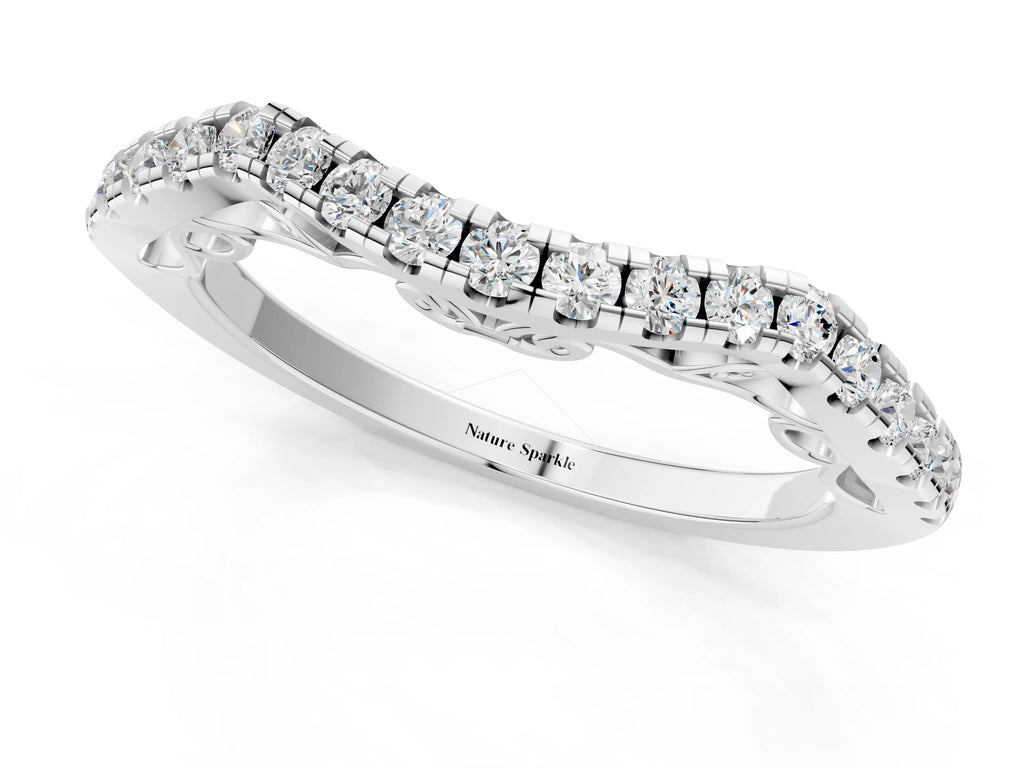 Platinum Curved Diamond Pavé Round Eternity Band with Shared Prong Setting