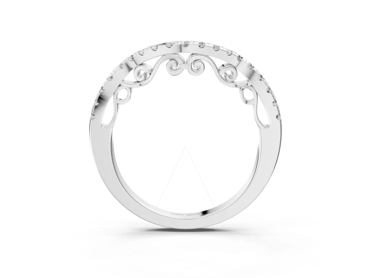 Platinum Curved Diamond Pavé Round Eternity Band with Shared Prong Setting