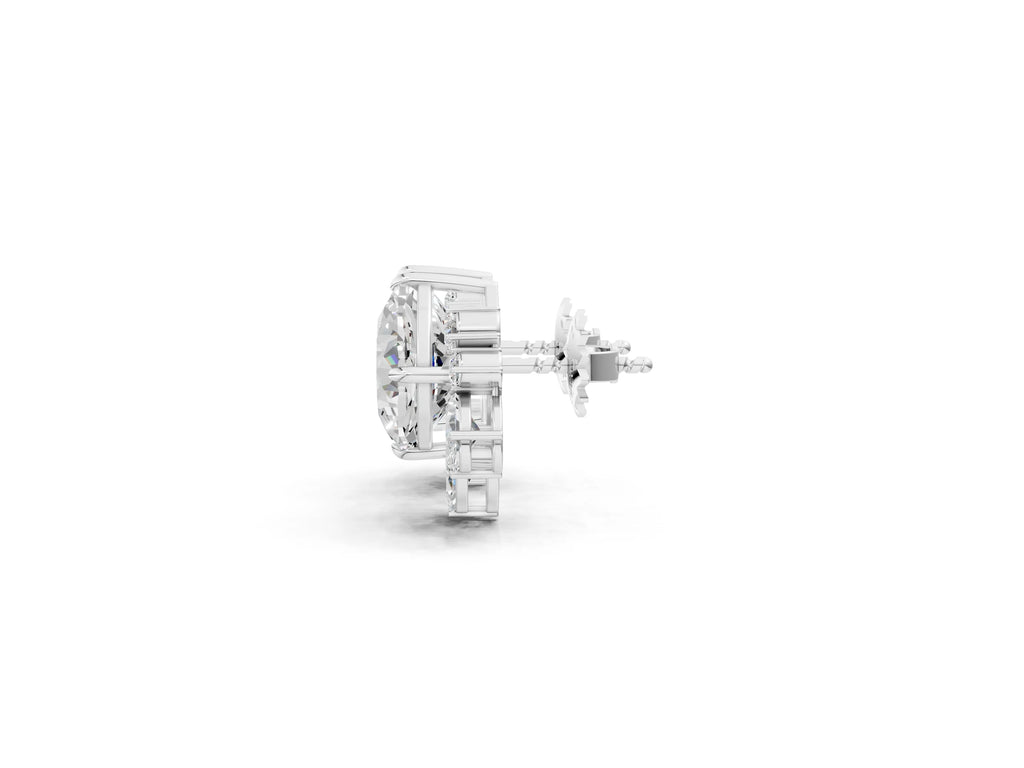 Platinum Cushion Cut Diamond Floral Stud Earrings with Multi-Shape Accents
