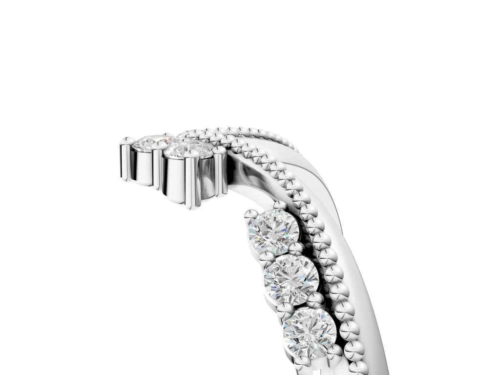 Platinum Diamond Chevron Milgrain Band with Round Cut Stones and Prong Setting