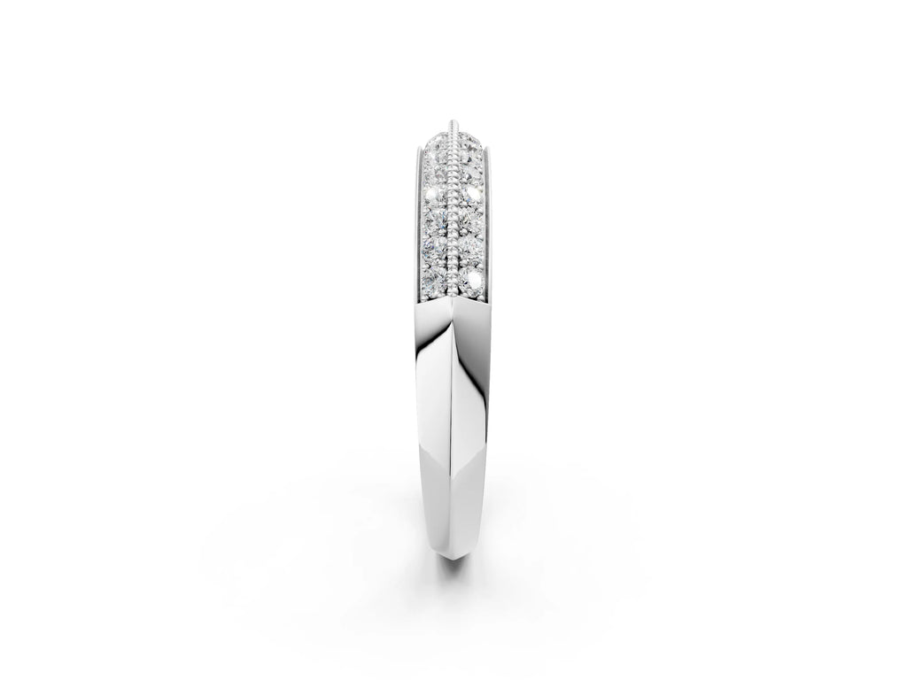 Platinum Double Row Pavé Round Diamond White Gold Band with Shared Prong Setting